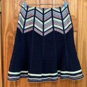 Nanette Lepore navy Blue Green Red Chevron Skirt 8 Unworn